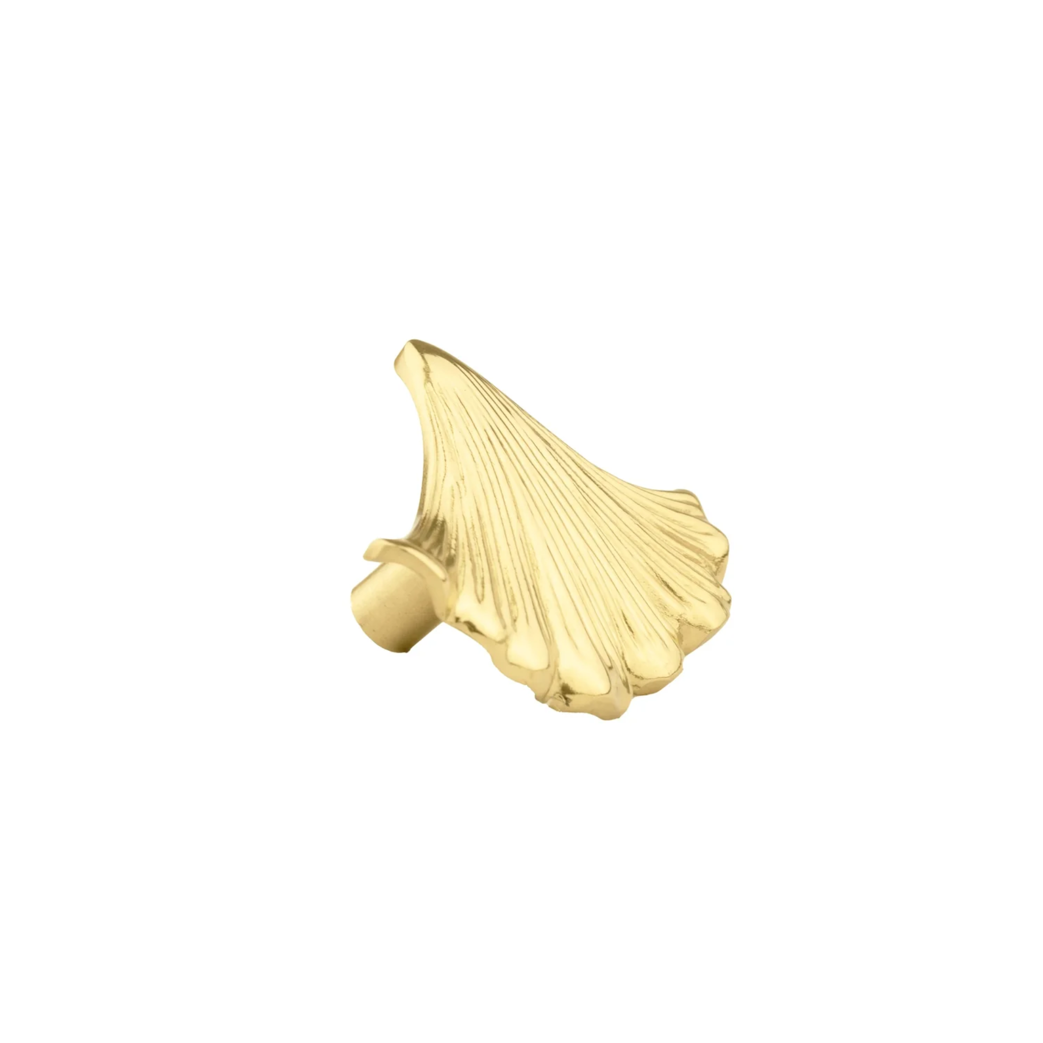 Polished gold ginkgo leaf cabinet pull by Brass Essence, featuring a detailed ginkgo leaf design on a smooth gold finish.