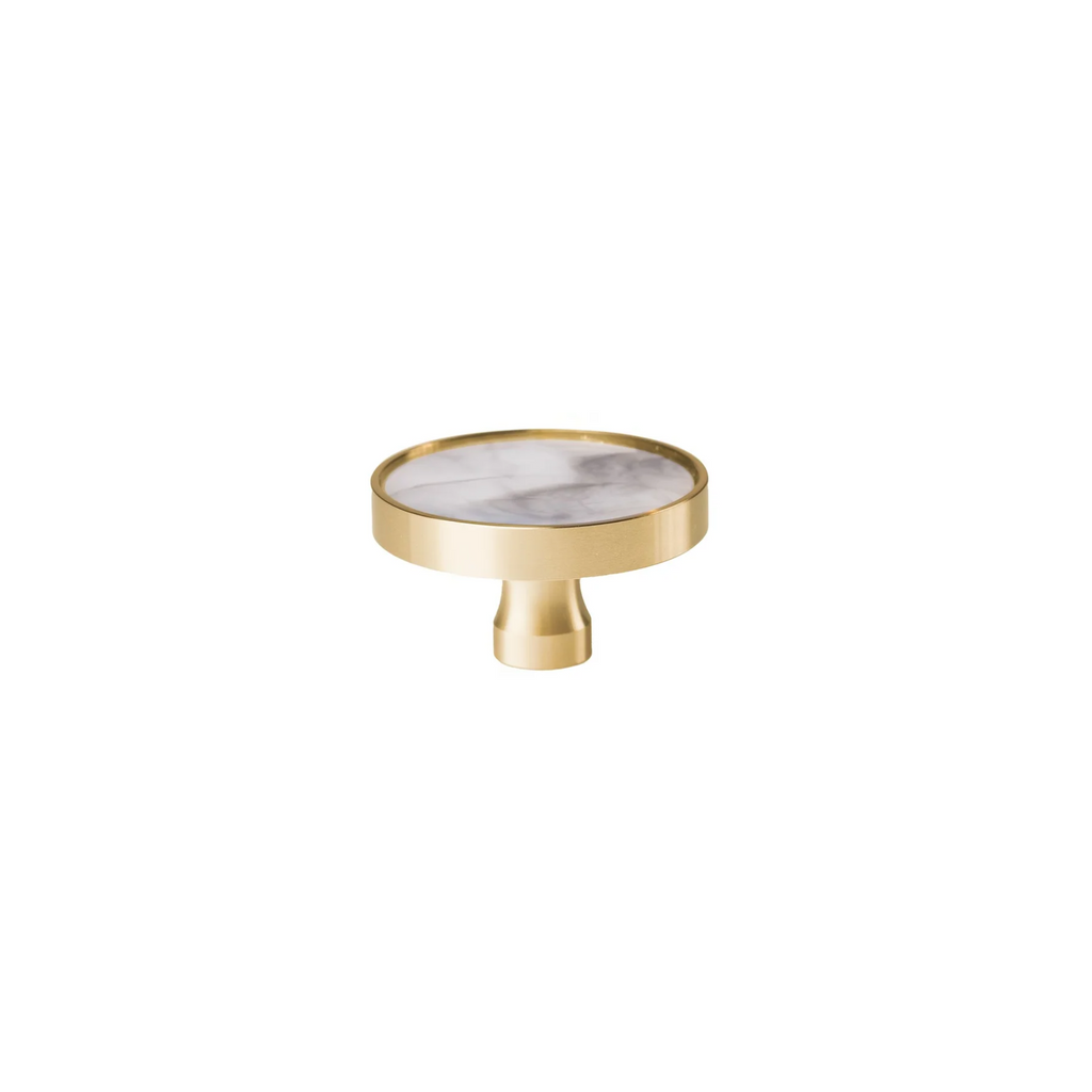 Brass essence acrylic and brass disc cabinet knob with sleek round design, featuring a clear acrylic disc and polished brass accents.