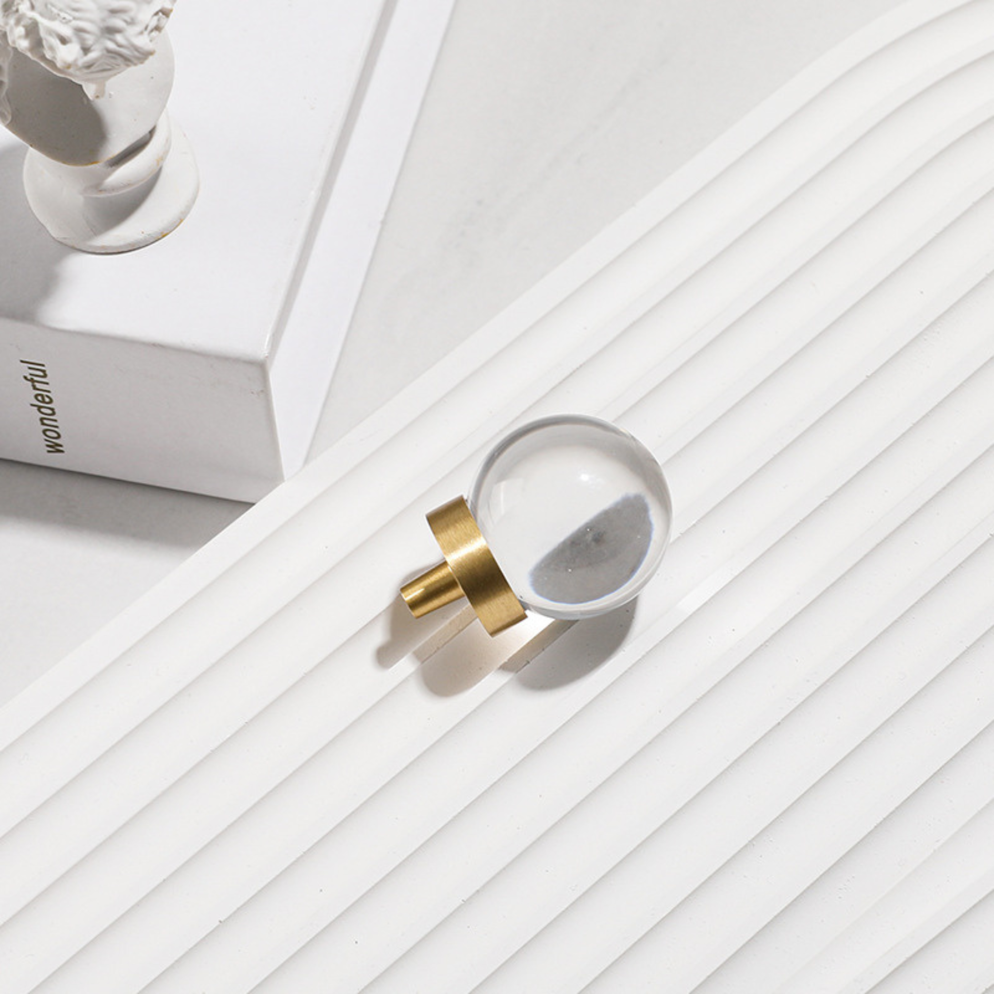 Brass essence natural crystal ball and brass cabinet knob, showcasing a polished crystal sphere and elegant brass finish.