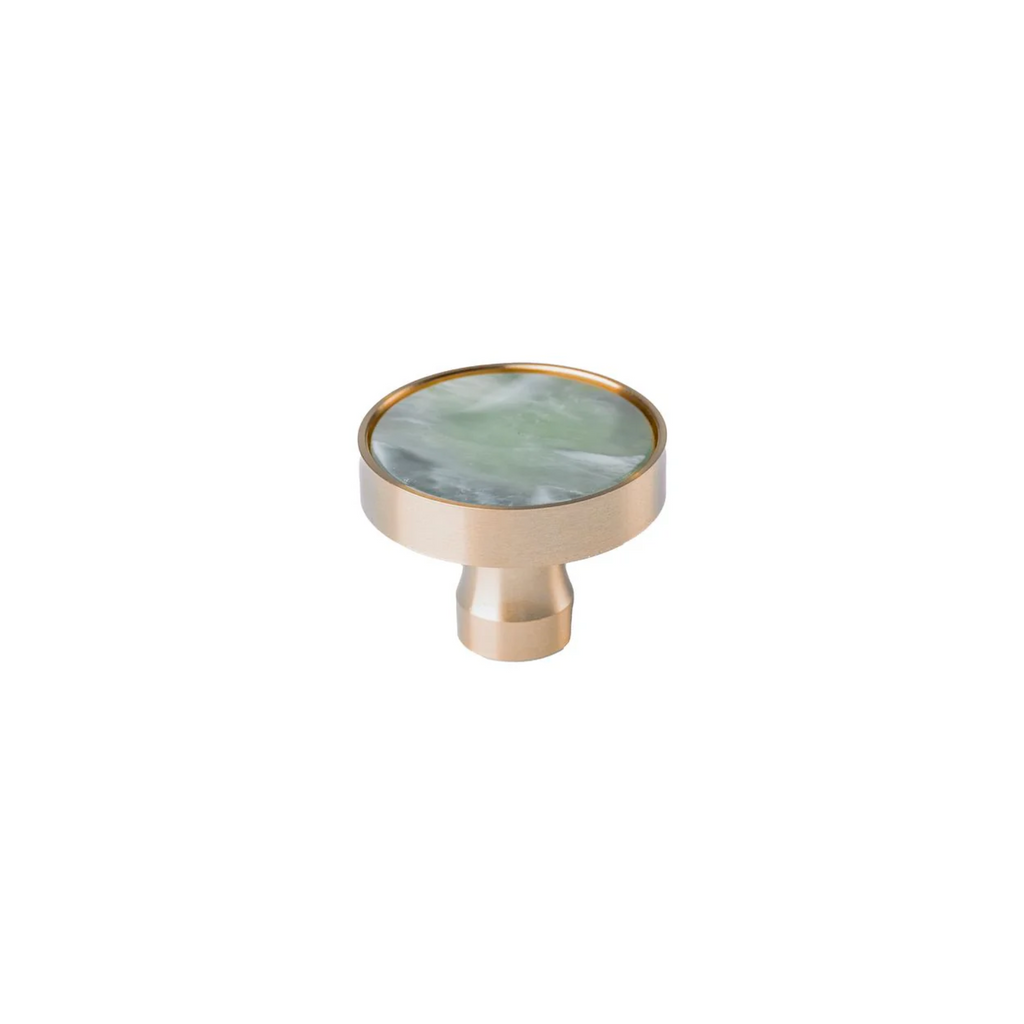 Brass essence acrylic and brass disc cabinet knob with sleek round design and polished finish, ideal for modern furniture.