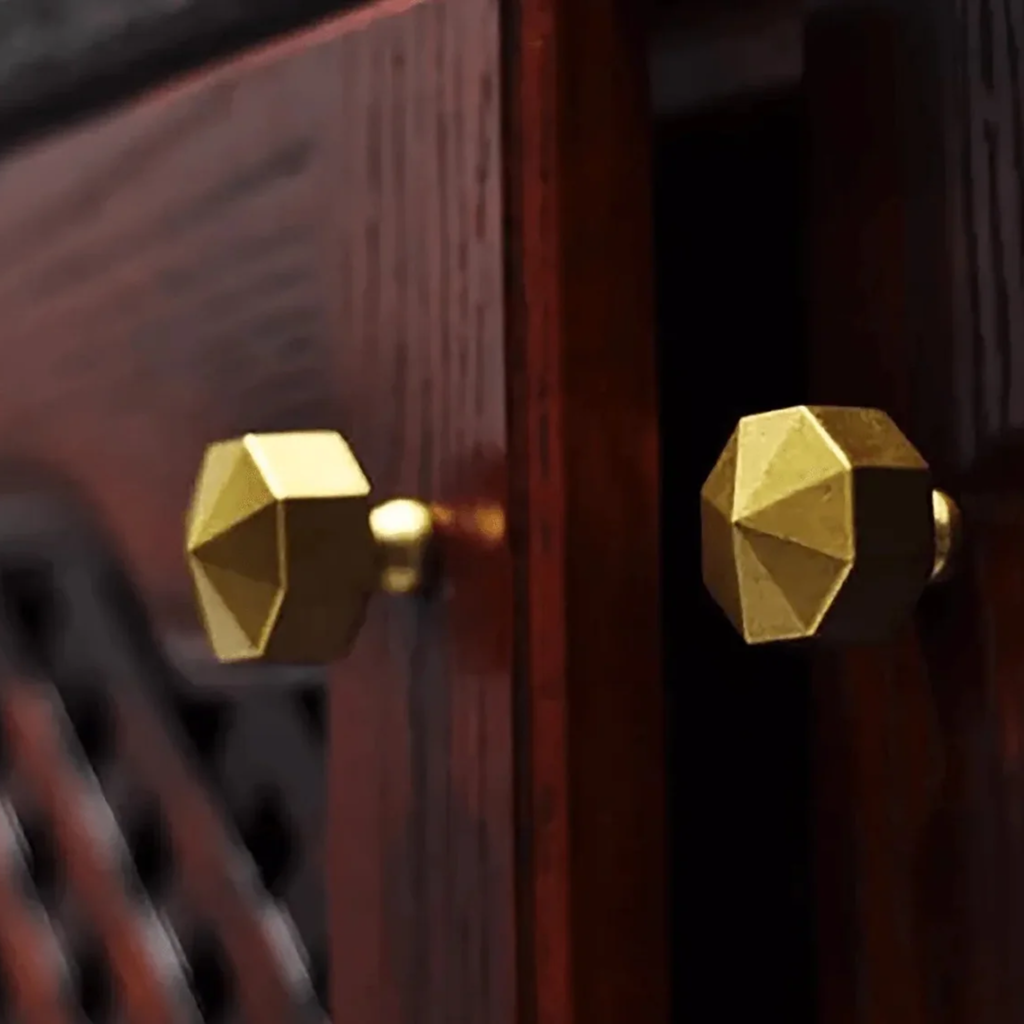 Octagon brass cabinet knob with geometric design by Brass Essence, featuring a polished brass finish and a stylish, modern look.