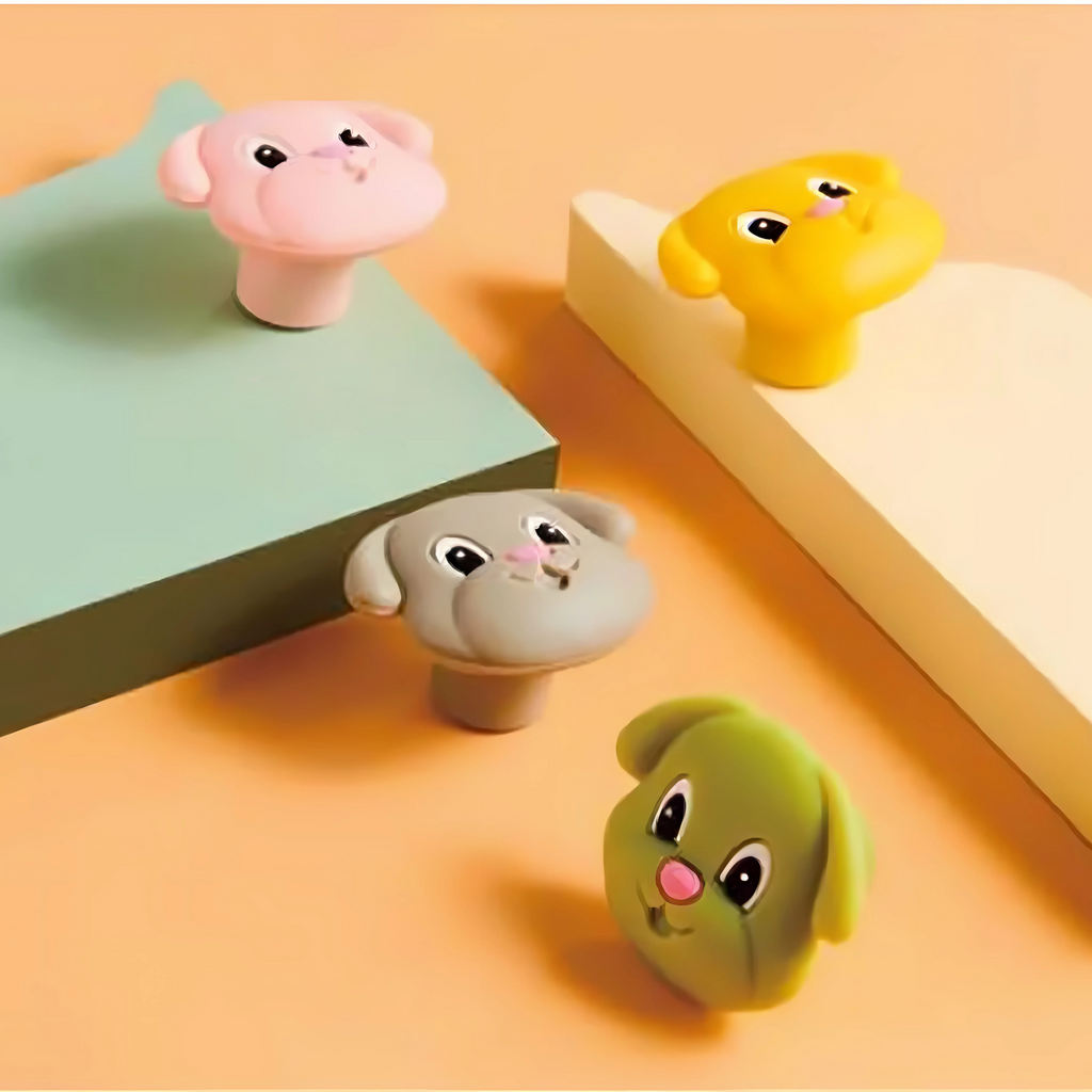 Soft-touch puppy silicone cabinet knob by Brass Essence, featuring a cute puppy design for kitchen or furniture decor.