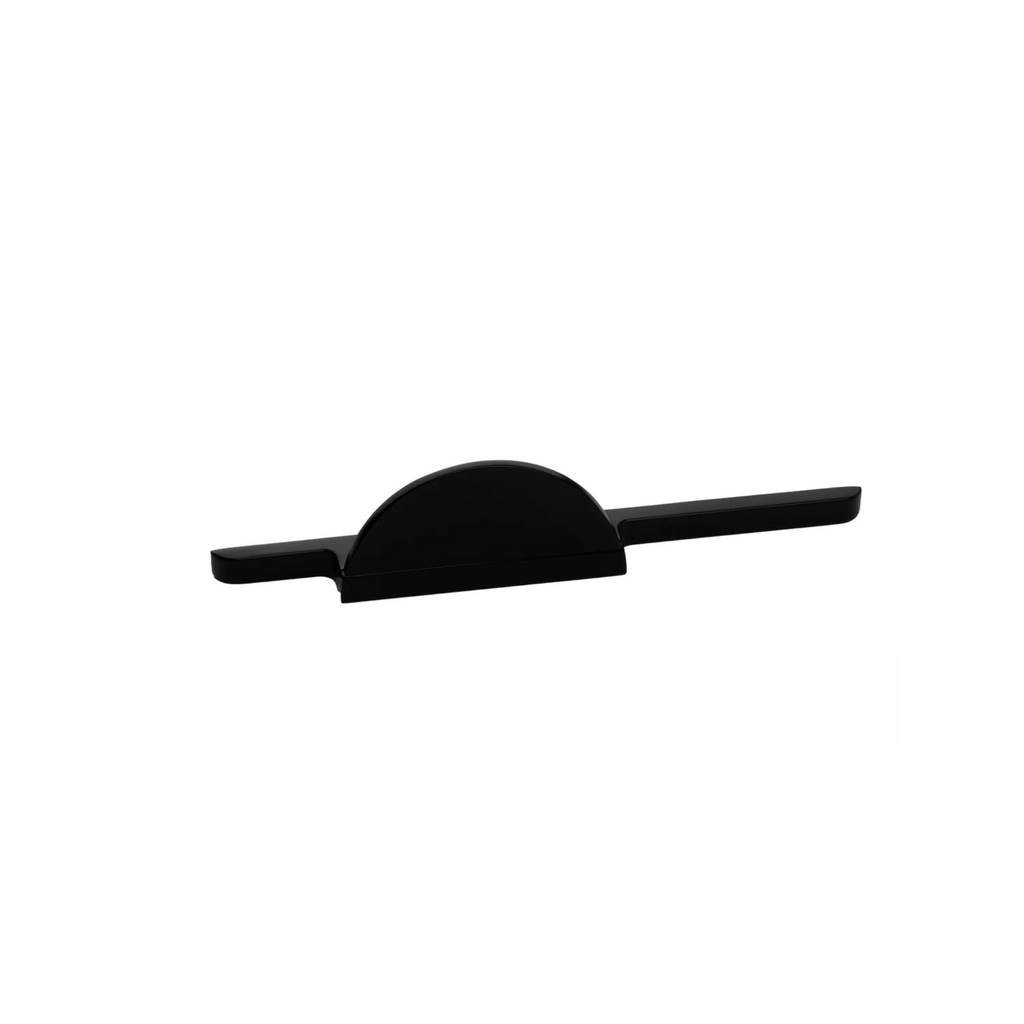 Modern circle and bar door handle by Brass Essence in gold and black zinc alloy with a premium finish, mounted on a door.