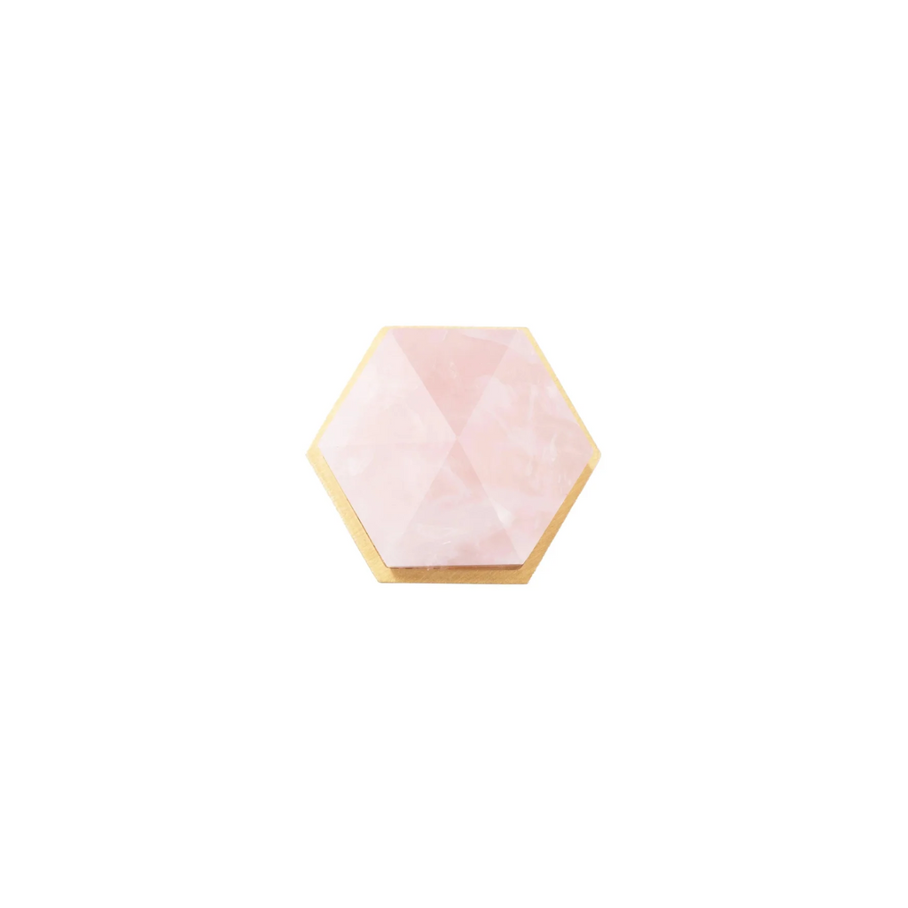 Brass Essence natural crystal and brass hexagon knob featuring a clear crystal and brass geometric design for furniture accents