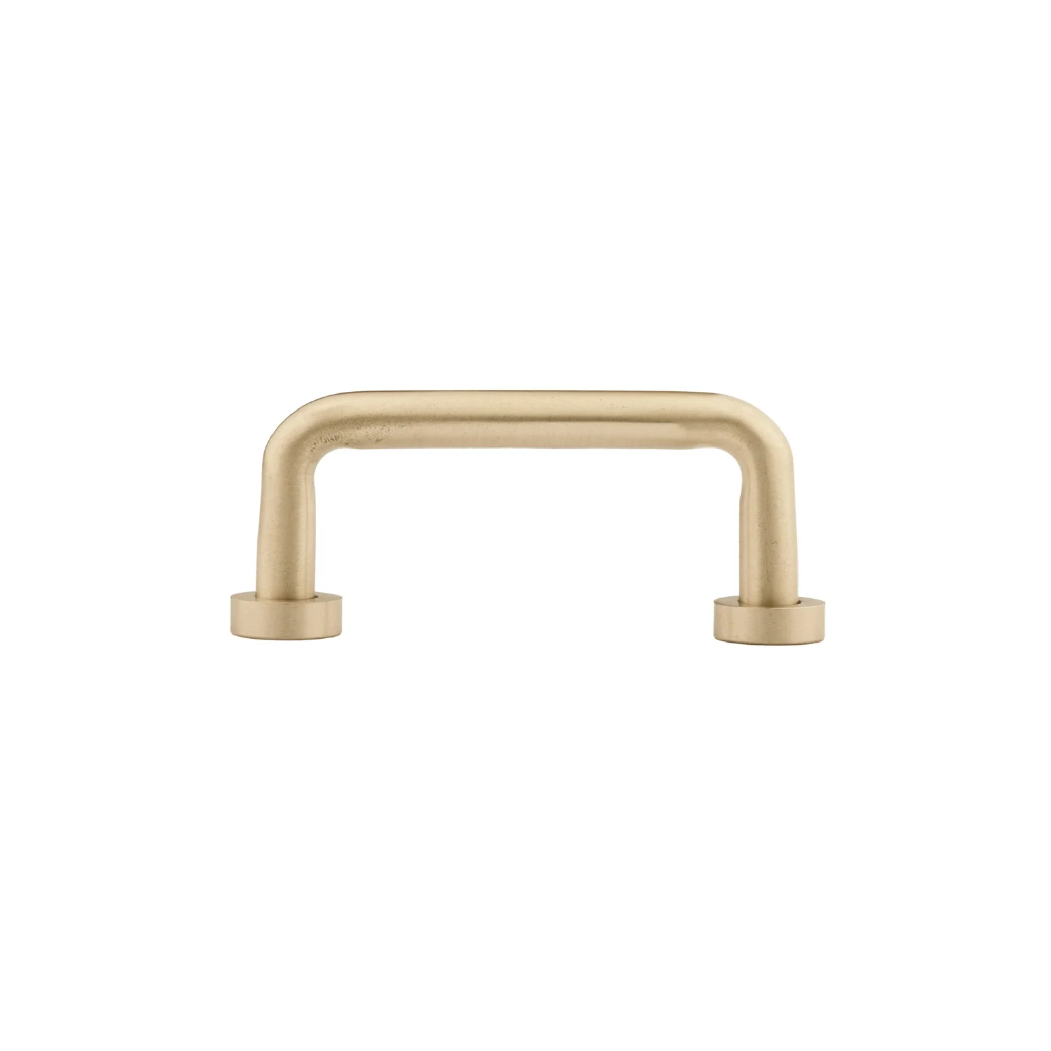 Minimalist Brass Essence solid brass curved handle with smooth finish, suitable for furniture or cabinetry.