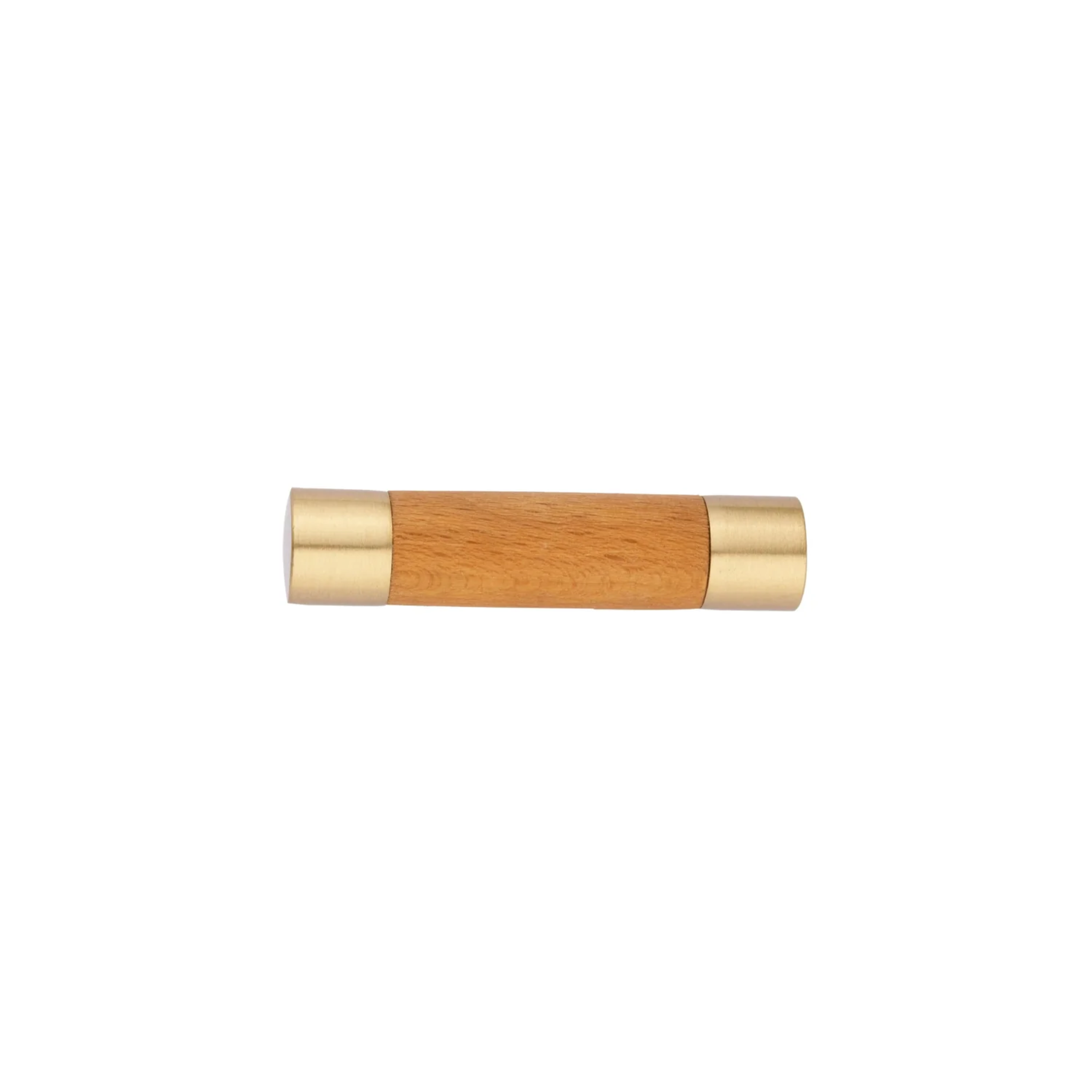 Natural wood and brass T-bar handle from Brass Essence collection, showcasing polished brass and smooth wooden grip.