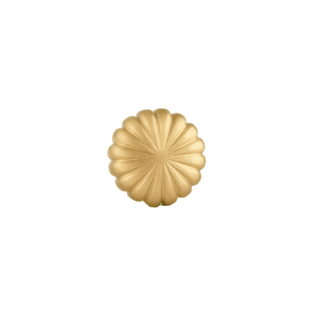 Brass Essence fluted pumpkin solid brass cabinet knob in gold finish, featuring detailed pumpkin shape and smooth surface.