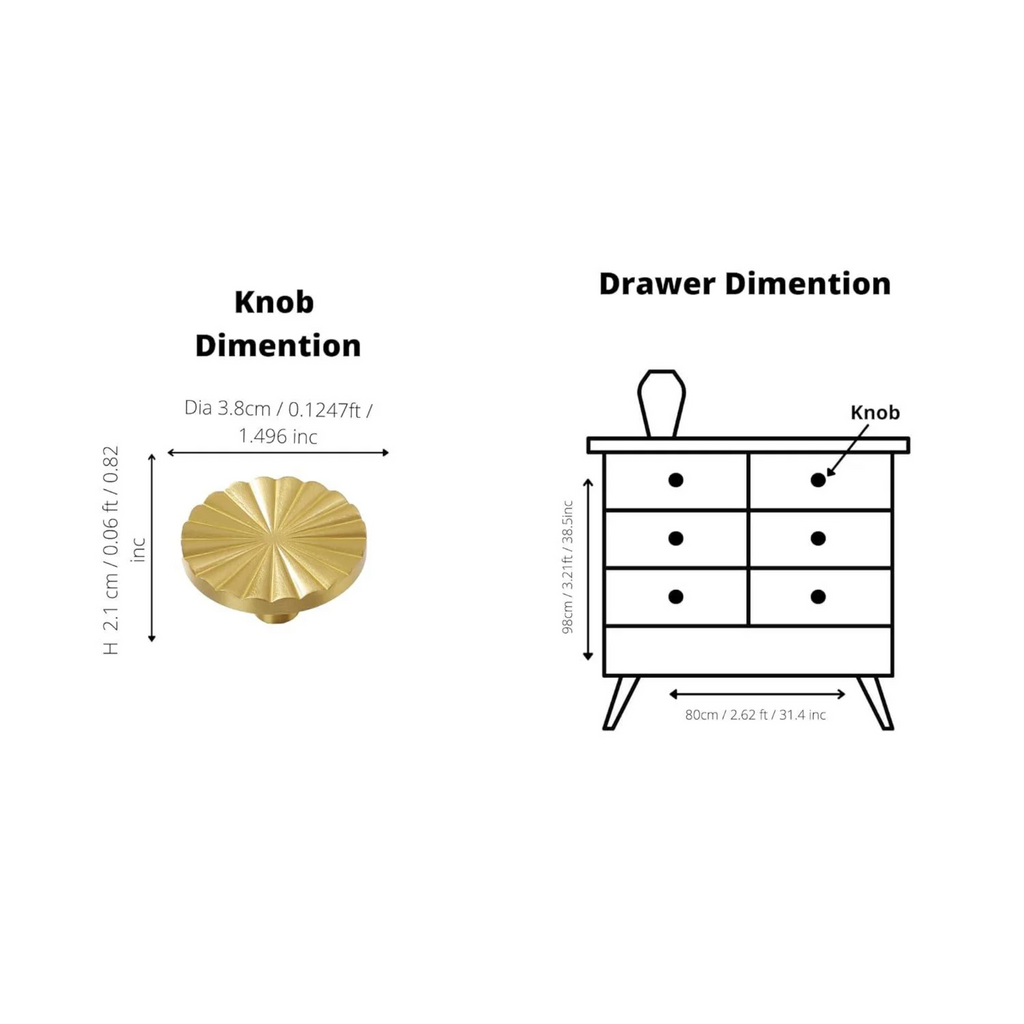 Brass Essence Cherry Blossom Sunburst Brass Knob showing intricate floral design and polished brass finish.