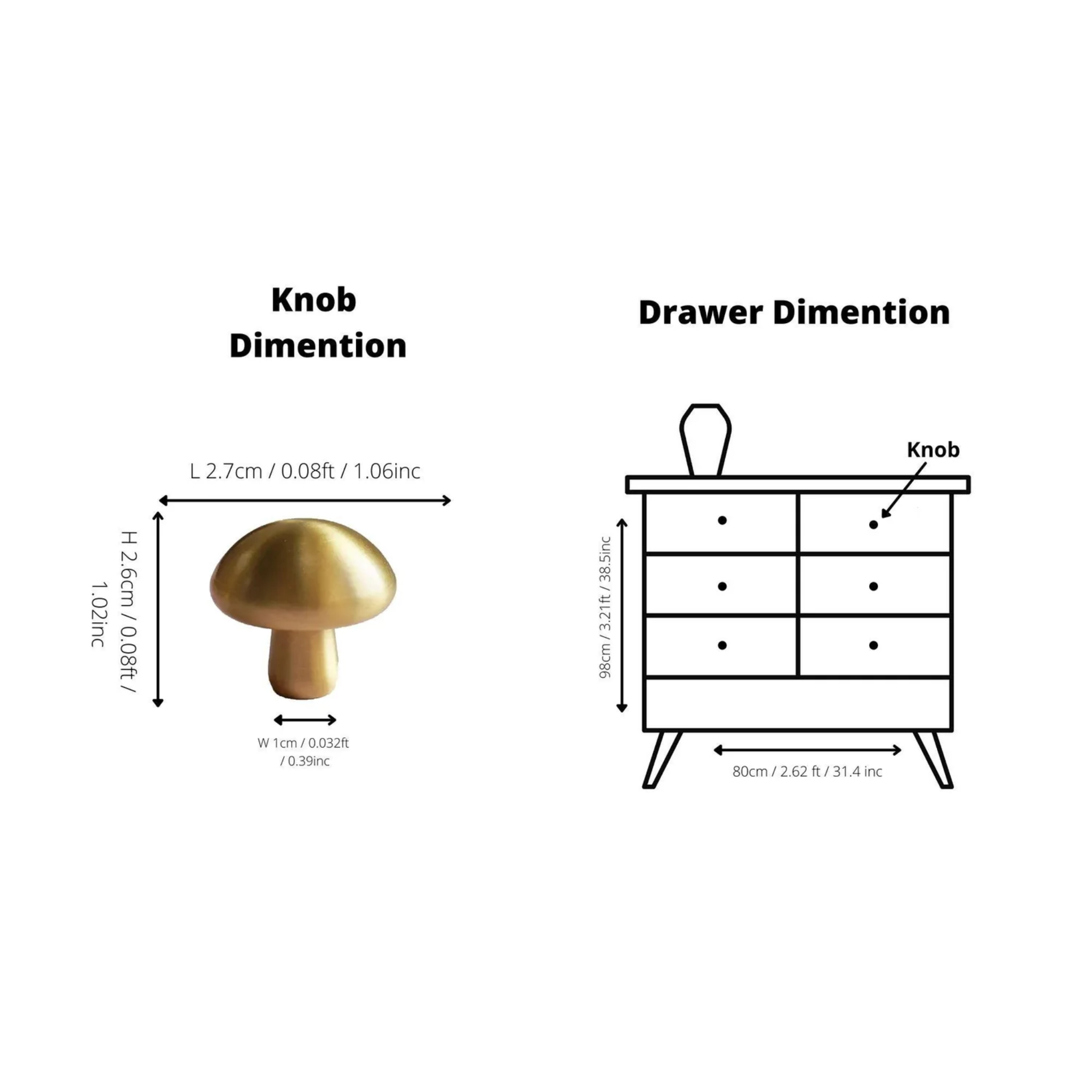 Brass Essence mushroom solid brass cabinet knob with a polished finish, featuring a rounded mushroom shape for cabinet or drawer use.