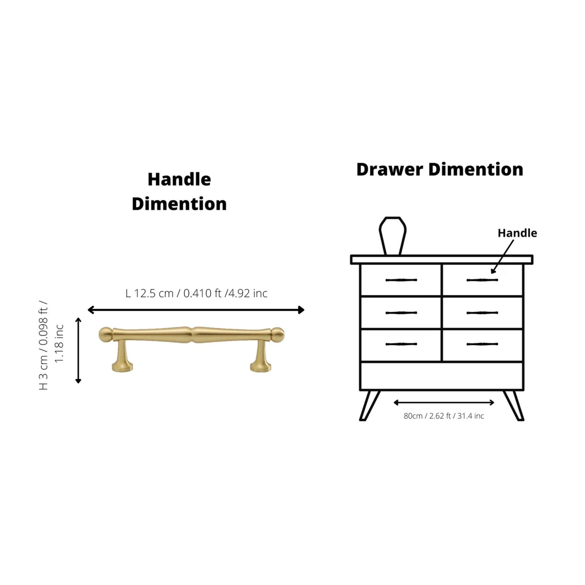Nishilia tapered brass cabinet handle from Brass Essence, showing sleek, polished brass finish and ergonomic tapered design.
