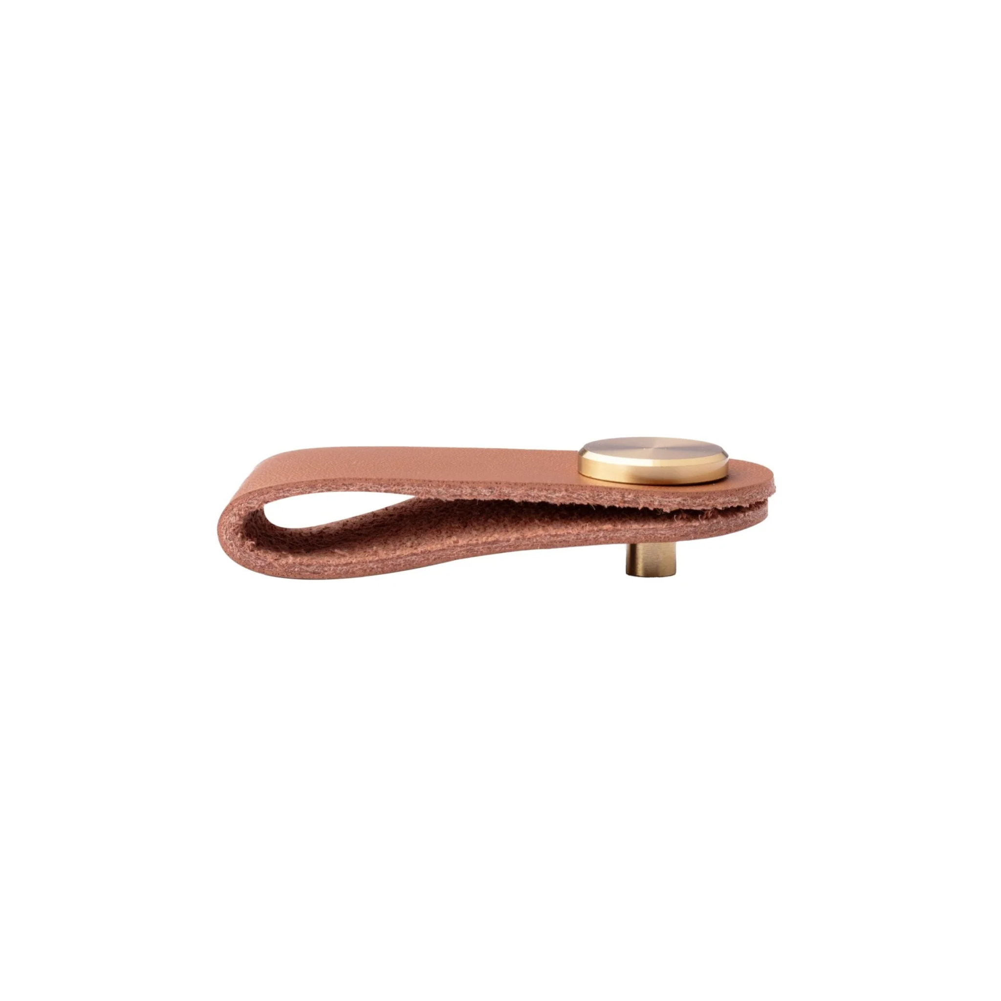Brass Essence Leather and Brass Strap Cabinet Pulls with black leather strap and brass hardware, ideal for furniture handles.