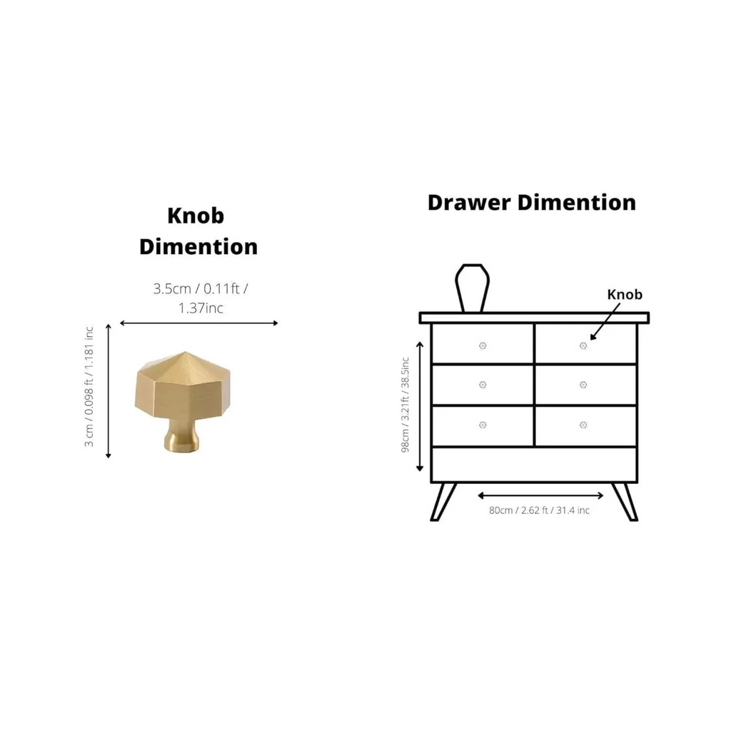 Brass Essence octagon geometric brass cabinet knob mounted on a door, showcasing stylish modern hardware design.