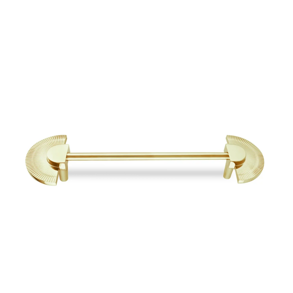 Brass Essence scalloped brass fan handle from the B-0085 collection, featuring intricate scalloped design and polished brass finish.