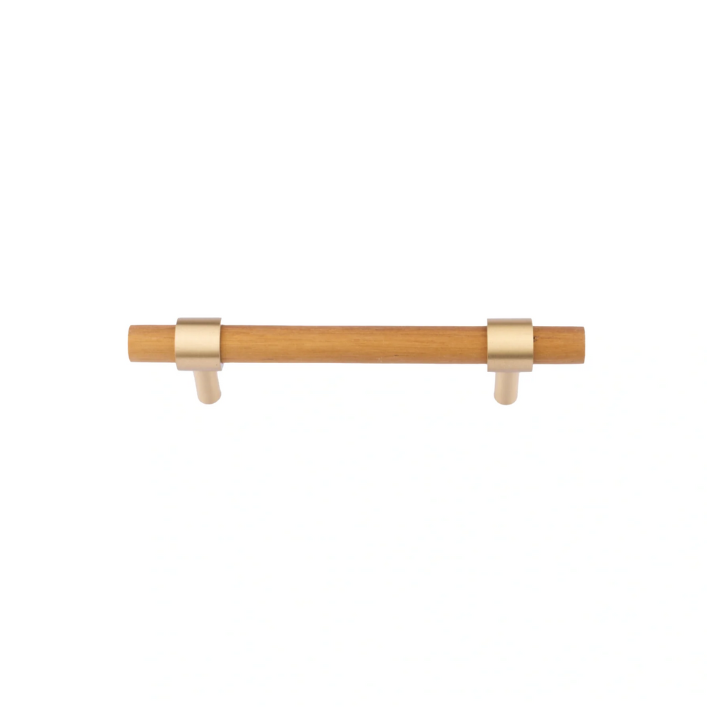Brass Essence Walnut and brass T-Bar handle from the collection, showcasing a sleek wooden handle with brass accents.