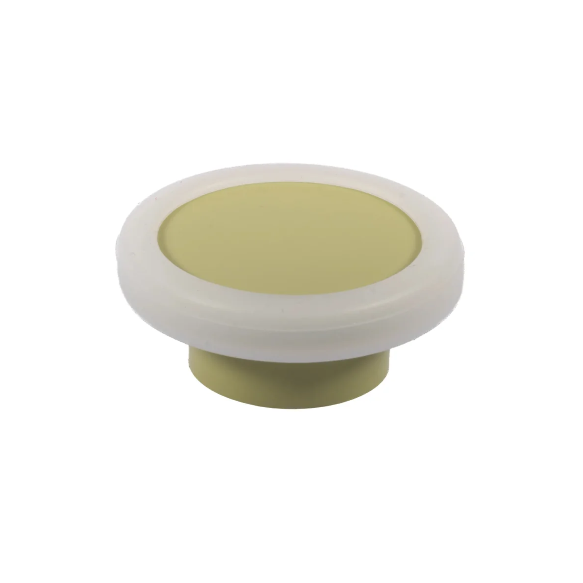 Soft-touch silicone and ABS cabinet knob by Brass Essence, showing a sleek, modern silver handle with smooth finish.