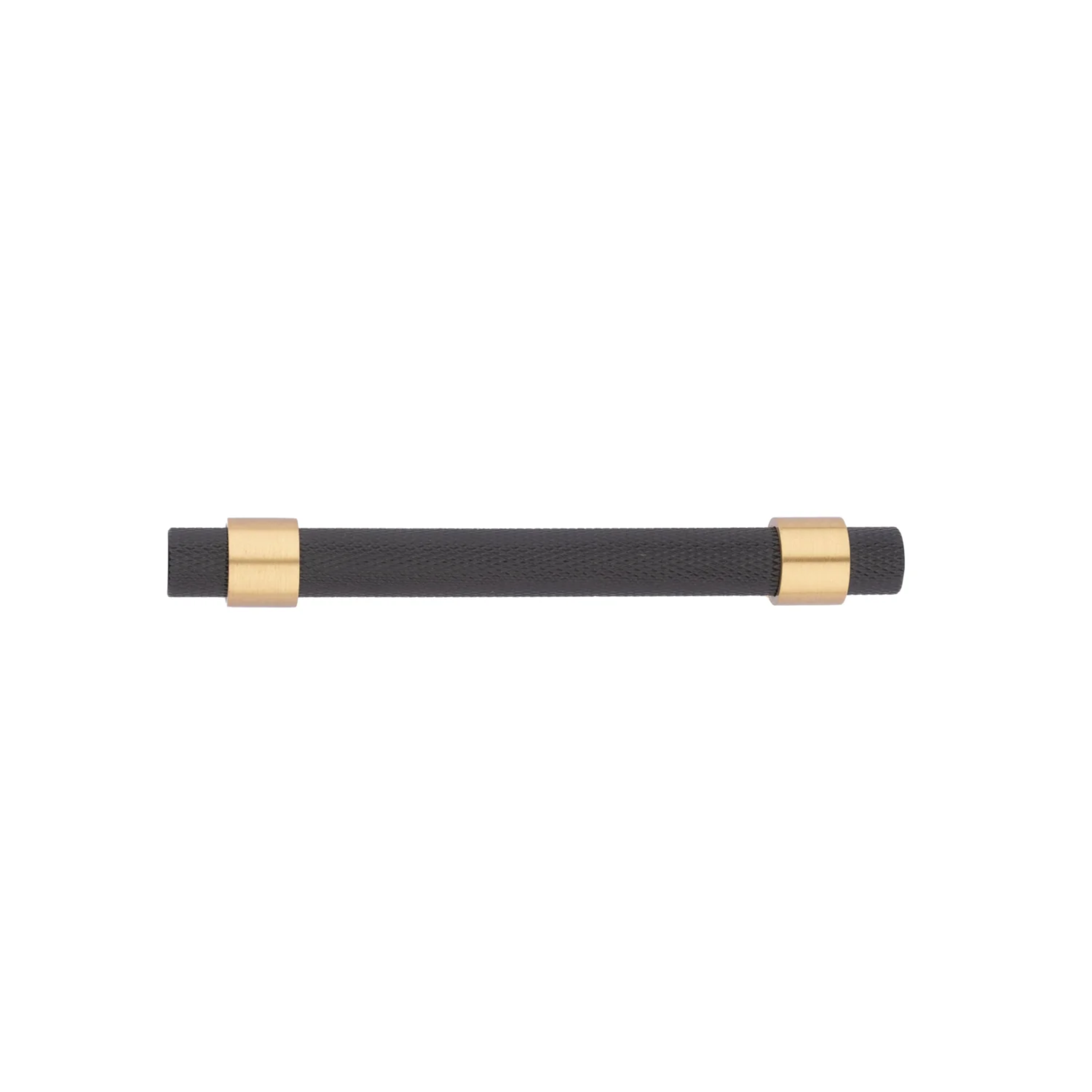 Black and gold knurled T-bar handle from Brass Essence collection, showcasing textured grip and polished finish.