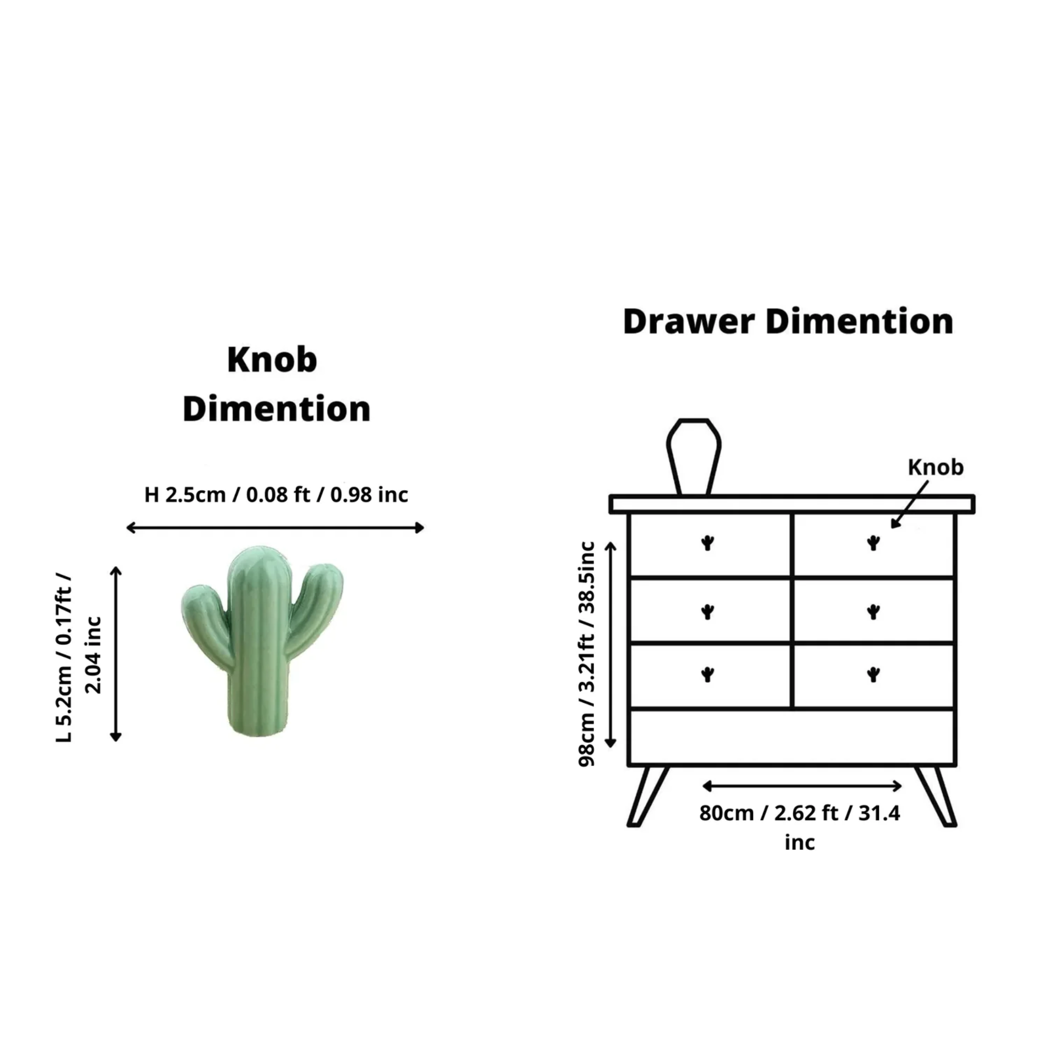 Ceramic cactus cabinet knob by Brass Essence, featuring a green cactus design on a white ceramic handle for furniture decor.
