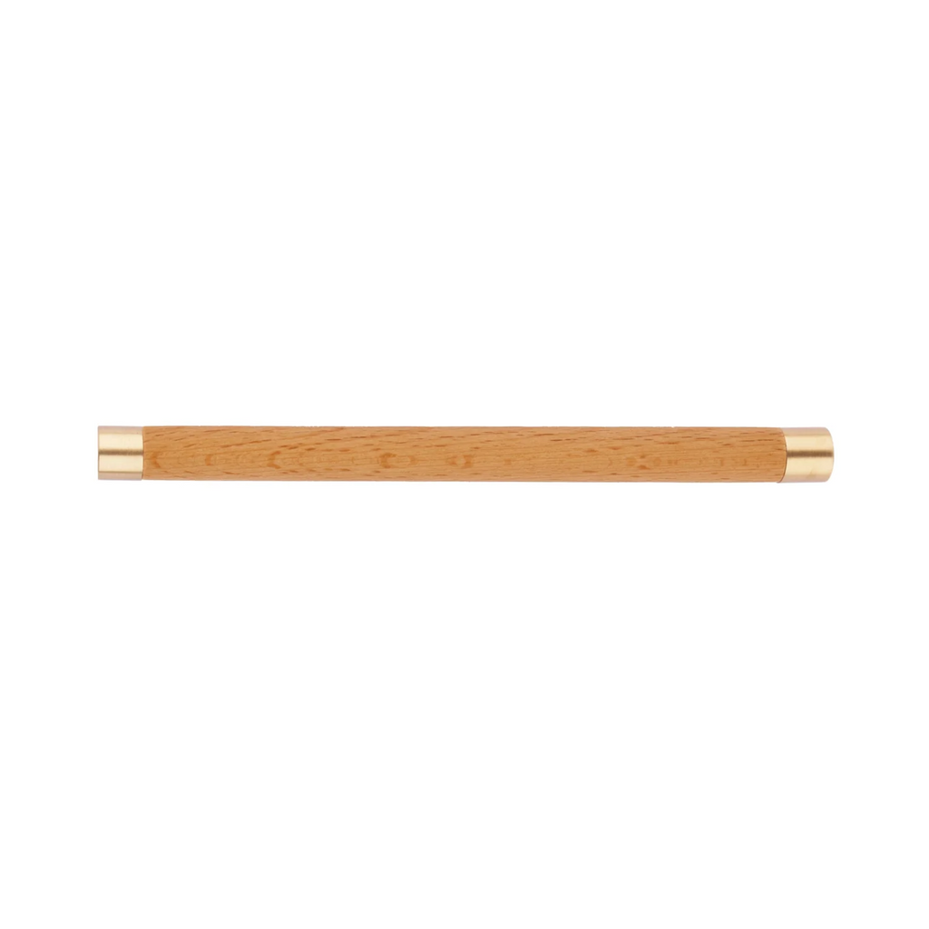 Natural wood and brass T-bar handle from Brass Essence collection, showcasing sleek design and high-quality materials.