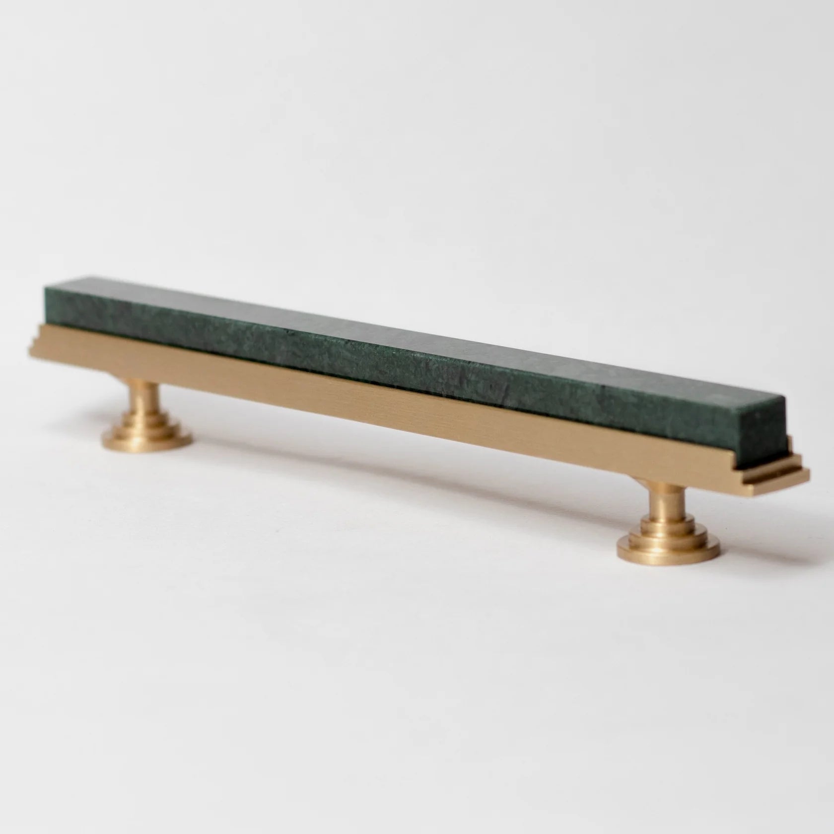 Karish Modern White Marble and Brass T-Bar Handle by Brass Essence, featuring sleek marble and brass finish on a contemporary handle