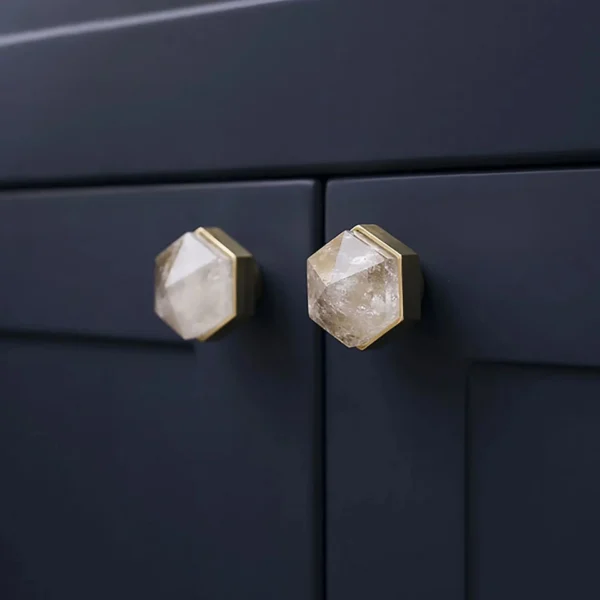 Dubai Luxe Natural Crystal & Brass Hexagon Knob